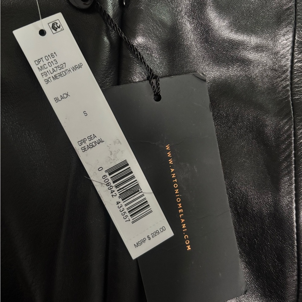 ANTONIO MELANI Black Faux Leather Pencil Skirt with Wrap Detail - Picture 6 of 9